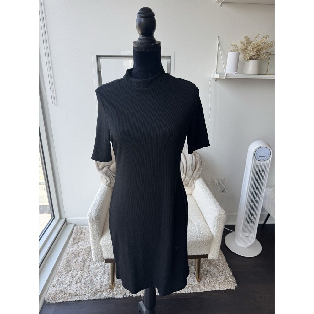 Boohoo Women's Black Ribbed Bodycon Dress High Neck Size 12 NWT - Picture 2 of 5